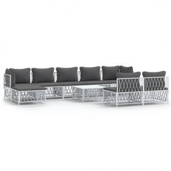 10-tlg. Garten-Lounge-Set mit Kissen Weiß Stahl