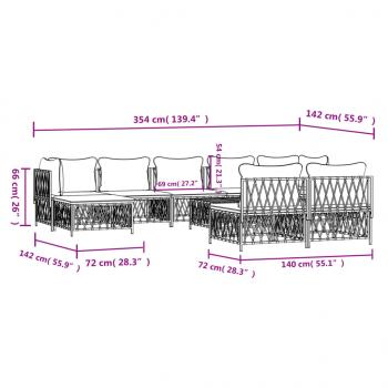 10-tlg. Garten-Lounge-Set mit Kissen Weiß Stahl