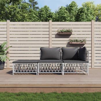 ARDEBO.de - 3-tlg. Garten-Lounge-Set mit Kissen Weiß Stahl