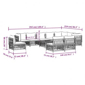 11-tlg. Garten-Lounge-Set mit Kissen Anthrazit Stahl