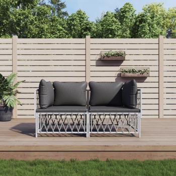 ARDEBO.de - 2-tlg. Garten-Lounge-Set mit Kissen Weiß Stahl