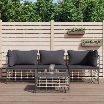 ARDEBO.de - 4-tlg. Garten-Lounge-Set mit Kissen Anthrazit Poly Rattan