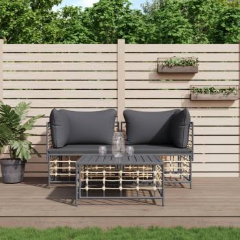 ARDEBO.de - 3-tlg. Garten-Lounge-Set mit Kissen Anthrazit Poly Rattan