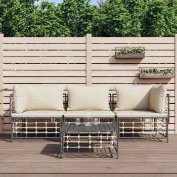 ARDEBO.de - 4-tlg. Garten-Lounge-Set mit Kissen Anthrazit Poly Rattan