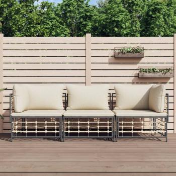 ARDEBO.de - 3-tlg. Garten-Lounge-Set mit Kissen Anthrazit Poly Rattan