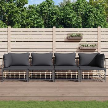 ARDEBO.de - 4-tlg. Garten-Lounge-Set mit Kissen Anthrazit Poly Rattan