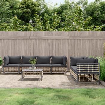 ARDEBO.de - 8-tlg. Garten-Lounge-Set mit Kissen Anthrazit Poly Rattan