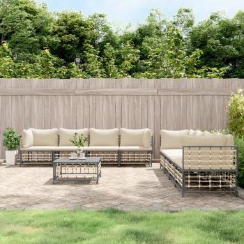 ARDEBO.de - 9-tlg. Garten-Lounge-Set mit Kissen Anthrazit Poly Rattan