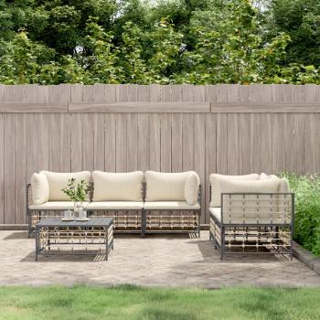 ARDEBO.de - 6-tlg. Garten-Lounge-Set mit Kissen Anthrazit Poly Rattan