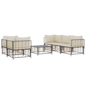 6-tlg. Garten-Lounge-Set mit Kissen Anthrazit Poly Rattan