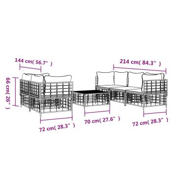 6-tlg. Garten-Lounge-Set mit Kissen Anthrazit Poly Rattan