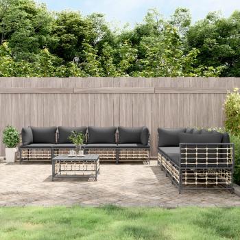 ARDEBO.de - 9-tlg. Garten-Lounge-Set mit Kissen Anthrazit Poly Rattan