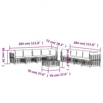 9-tlg. Garten-Lounge-Set mit Kissen Anthrazit Poly Rattan