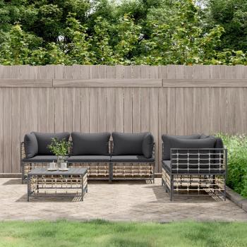 ARDEBO.de - 6-tlg. Garten-Lounge-Set mit Kissen Anthrazit Poly Rattan