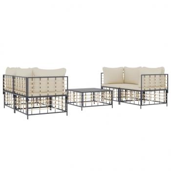 5-tlg. Garten-Lounge-Set mit Kissen Anthrazit Poly Rattan