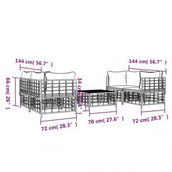 5-tlg. Garten-Lounge-Set mit Kissen Anthrazit Poly Rattan