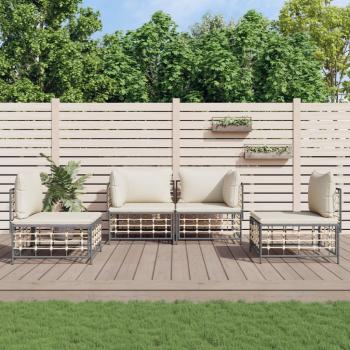 ARDEBO.de - 4-tlg. Garten-Lounge-Set mit Kissen Anthrazit Poly Rattan