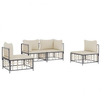 4-tlg. Garten-Lounge-Set mit Kissen Anthrazit Poly Rattan