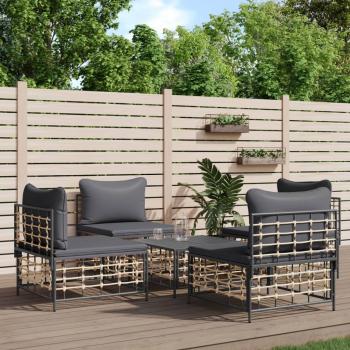 ARDEBO.de - 5-tlg. Garten-Lounge-Set mit Kissen Anthrazit Poly Rattan