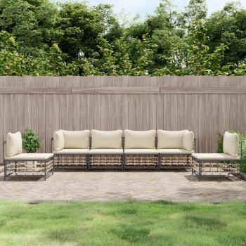 ARDEBO.de - 6-tlg. Garten-Lounge-Set mit Kissen Anthrazit Poly Rattan