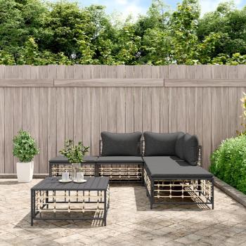 ARDEBO.de - 6-tlg. Garten-Lounge-Set mit Kissen Anthrazit Poly Rattan