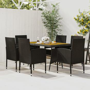 ARDEBO.de - 7-tlg. Garten-Essgruppe Poly Rattan Schwarz