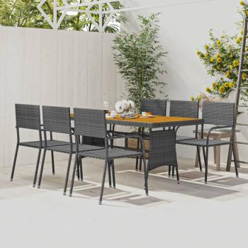 ARDEBO.de - 7-tlg. Garten-Essgruppe Poly Rattan Grau