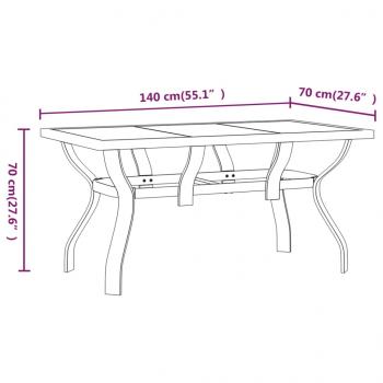 Gartentisch Schwarz 140x70x70 cm Stahl und Glas