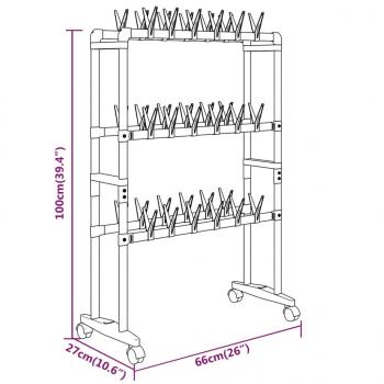 Schuhregal mit Rollen Silbern 66x27x100 cm