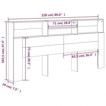 Kopfteil mit Ablagen Braun Eichen-Optik 220x19x103,5 cm