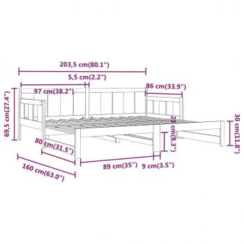 Tagesbett Ausziehbar Massivholz Kiefer 2x(80x200) cm