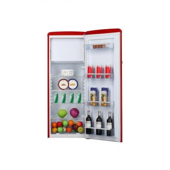 Amica KSR 364 150 R Retro Kühlschrank mit Gefrierfach, 55 cm breit, 218L, LED-Beleuchtung, chili red