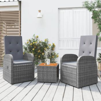 ARDEBO.de - 3-tlg. Garten-Lounge-Set Grau Poly Rattan & Massivholz Akazie