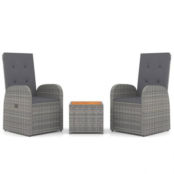 3-tlg. Garten-Lounge-Set Grau Poly Rattan & Massivholz Akazie