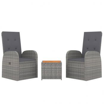 3-tlg. Garten-Lounge-Set Grau Poly Rattan & Massivholz Akazie