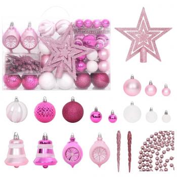 ARDEBO.de - 108-tlg. Weihnachtskugel-Set Weiß und Rosa