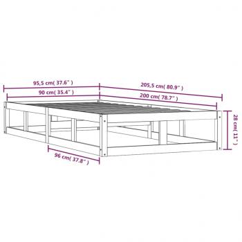 Massivholzbett Weiß 90x200 cm