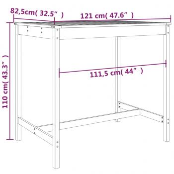 Gartentisch 121x82,5x110 cm Massivholz Kiefer