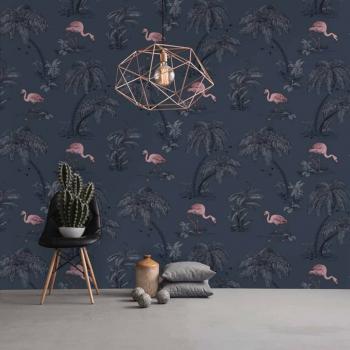 DUTCH WALLCOVERINGS Tapete Flamingo Benzin Blau