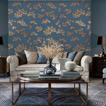 ARDEBO.de - DUTCH WALLCOVERINGS Tapete Kiefer-Motiv Golden und Blau