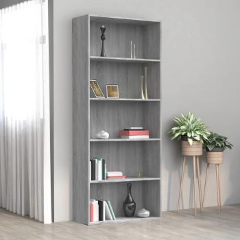 ARDEBO.de - Bücherregal 5 Fächer Grau Sonoma 80x30x189 cm Holzwerkstoff