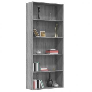 Bücherregal 5 Fächer Grau Sonoma 80x30x189 cm Holzwerkstoff