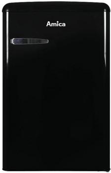 ARDEBO.de Amica KS 15614 S Retro-Kühlschrank, 55 cm breit, 87,5 cm hoch, 108 L, Automatische Abtauung, LED-Beleuchtung, Gefrierfach schwarz glanz