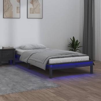 ARDEBO.de - Massivholzbett mit LED-Beleuchtung Grau 90x200 cm