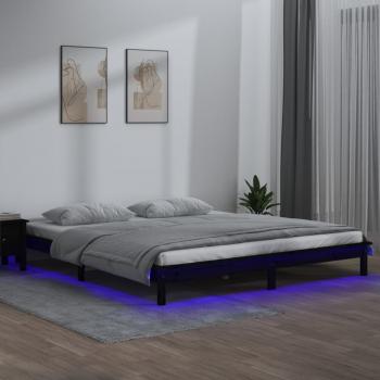 ARDEBO.de - Massivholzbett mit LED-Beleuchtung Schwarz 120x200 cm