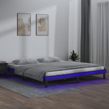 ARDEBO.de - Massivholzbett mit LEDs Grau 160x200 cm