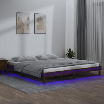 ARDEBO.de - Massivholzbett mit LED-Beleuchtung Honigbraun 200x200 cm