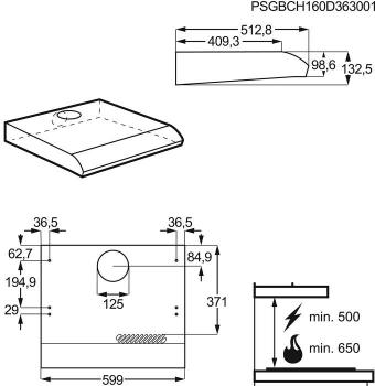 AEG DUB1611M Unterbau-Dunsthaube, 60 cm breit, 3 Leistungsstufen, Abluft, Edelstahl, D