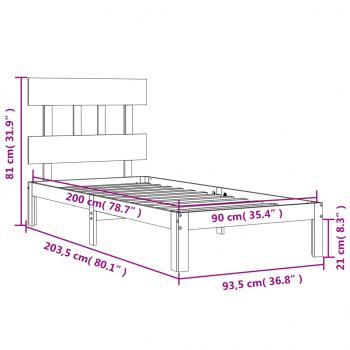 Massivholzbett mit Kopfteil Weiß 90x200 cm