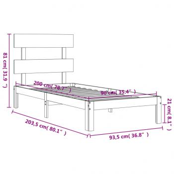 Massivholzbett mit Kopfteil Weiß 90x200 cm